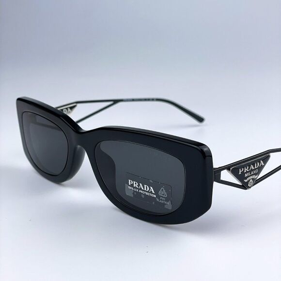 NEW Prada PR14YS 1AB5S0 Black Dark Grey Rectangle Women Sunglasses - Picture 1 of 15